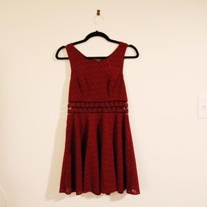 Free People Wine Crochet Floral Mini Dress
